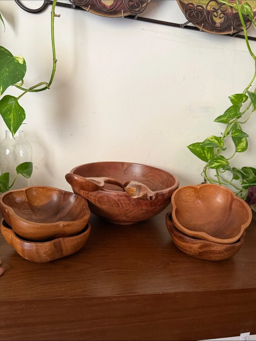 Handcrafted Wooden Salad Bowl Set - Natural Brown